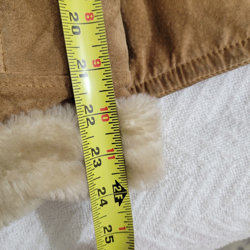 VTG Dennis Basso Genuine Suede Faux Sherpa Lined Jacket Tan Shearling Collar M - Picture 15 of 16